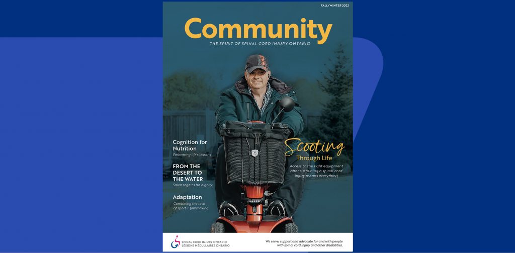 Magazine cover of SCIO community member riding his scooter.