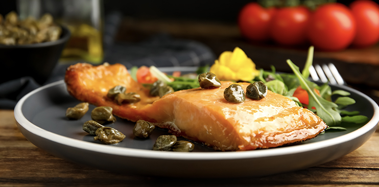 Salmon, capers and sun dried tomatoes